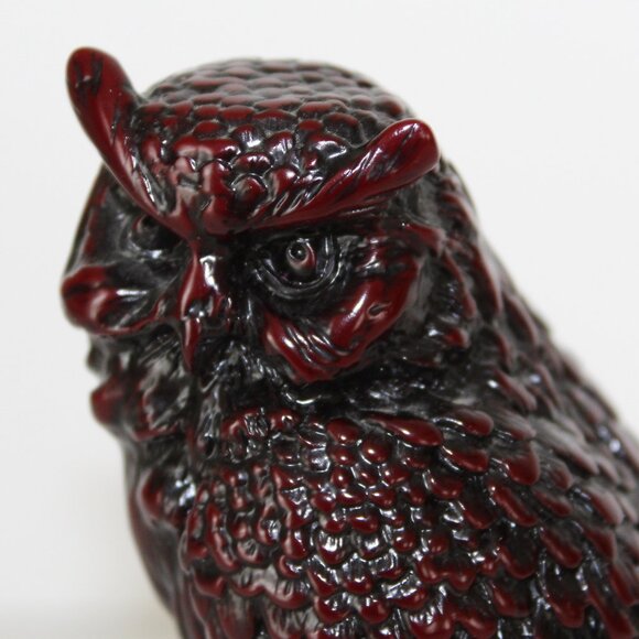 Sou- Shan Stone Ware Burgandy Owl Figurine  Perched on A Log Base - Picture 3 of 7